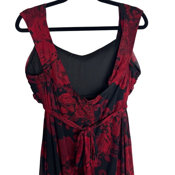 VTG Whimsigoth Dark Fairy 22W Red Black Floral Sheer Maxi Dress Skirt Overlay - Picture 8 of 10